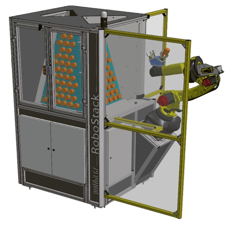 Univerzální robotická buňka Profika Robostack s pyramidovým zásobníkem © Profika