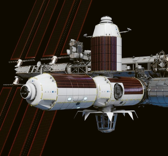 Zamýšlená podoba stanice Ax, zavěšená u ISS